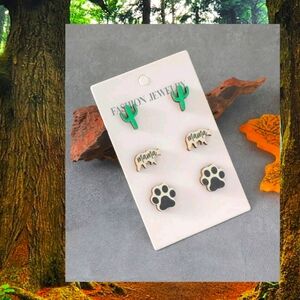 Cute wooden set of 3 earrings